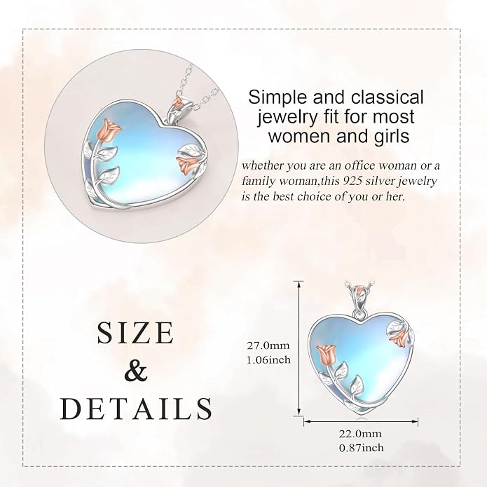 YAFEINI 925 Sterling Silver Moonstone Necklace Filigree Teardrop Pendant Necklace Jewelry for Women Girls