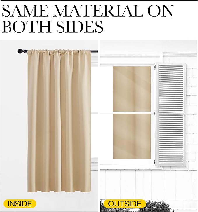 NICETOWN Room Darkening Curtains for Bedroom - Triple Weave Home Decoration Thermal Insulated Solid Drapes for Kitchen (Biscotti Beige, Set of 2 Panels, 70 x 84 Inch)