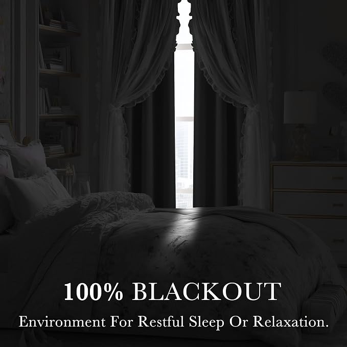 PONY DANCE 100% Blackout Curtains for Girl's Bedroom, Double Layer Grommet Curtain 84 inch Long with Sheer Overlay for Living Room, Nursery Kids Toddler Room Decor, Light Grey, 52" W x 84" L, 2 Panels
