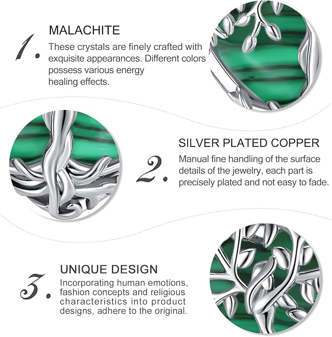 Vito Tree of Life Necklace for Women Men, Silver Plated Copper Teardrop Moonstone/Obsidian/Turquoise/Amethyst/Malachite Crystal Tree Necklace Protection Energy Amulet Jewelry Gift for Mom Wife, 20+2"