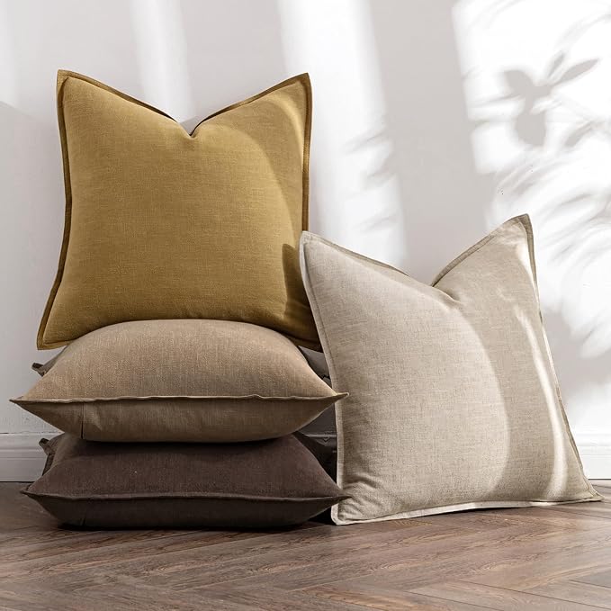 MIULEE Neutral Gold/Brown Boho Linen Pillow Covers 20x20 Inch Pack of 4 | Natural Decorative Throw Pillow Covers Soft Farmhouse Couch Pillowcases Modern Decors for Living Room Bed Sofa