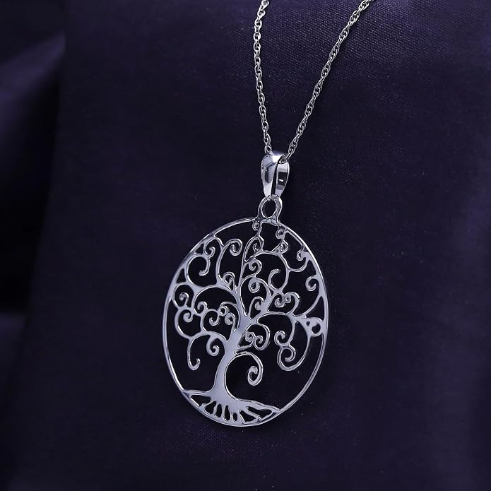 Jewel Zone US Tree of Life Filigree Pendant Necklace 14k Gold Over Sterling Silver