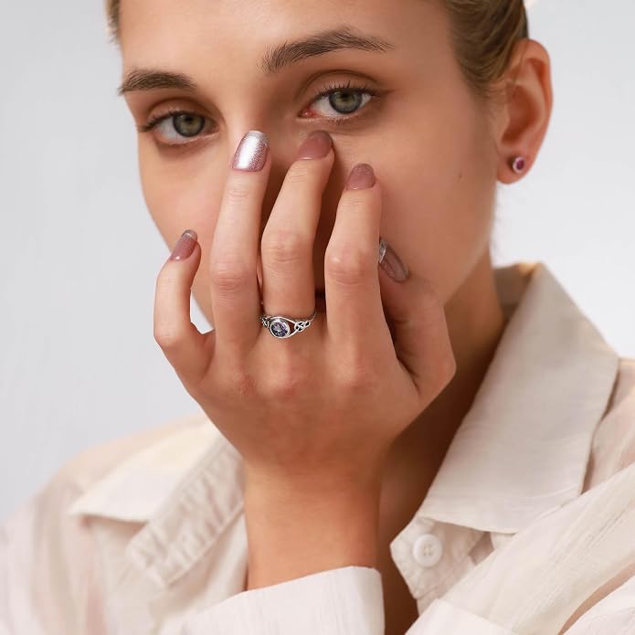 Silvershake Birthstone Gemstones White Gold Plated 925 Sterling Silver Irish Celtic Knot Engagement or Promise Solitaire Ring Jewelry for Women