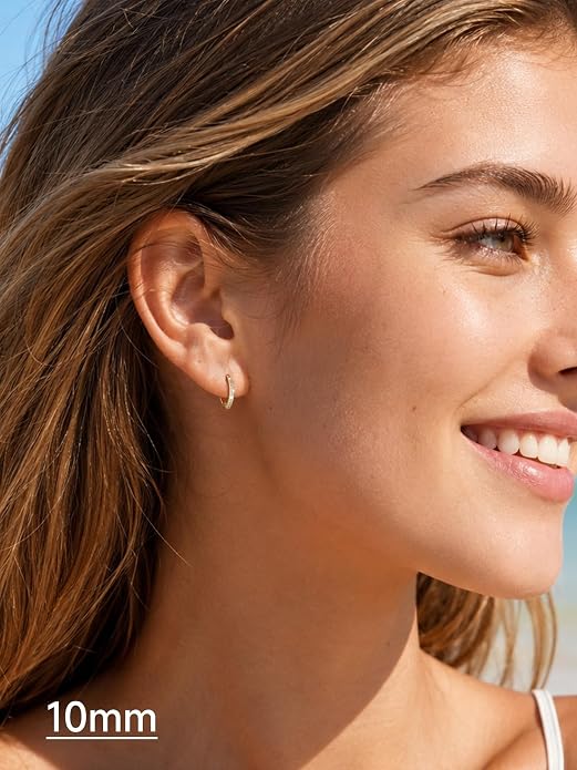 JustBeingCute 925 Sterling Silver Hoop Earrings for Women 14K Gold Plated Small Huggie Earrings Hypoallergenic Cubic Zirconia Cartilage Hoop Earring(8/10/12/14/16/18/20mm)