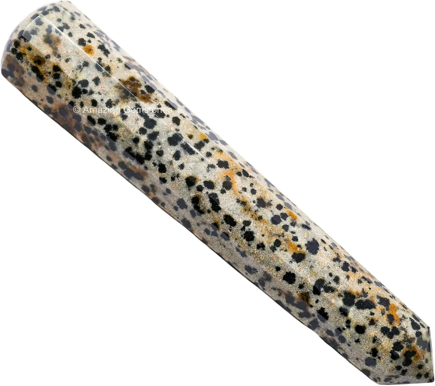 Amazing Gemstone Dalmatian Jasper Crystal Wand Massage Stick - Pelvic Wand Gua Sha for Adults - Crystals and Healing Stones Massage Wands for Adults Gifts (Pointed)
