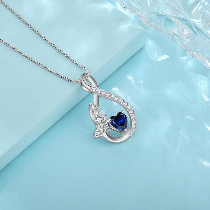 Infinity Butterfly Necklace for Women 925 Sterling Silver Heart Birthstone Created Gemstone Pendant Jewelry Gifts for Women Her