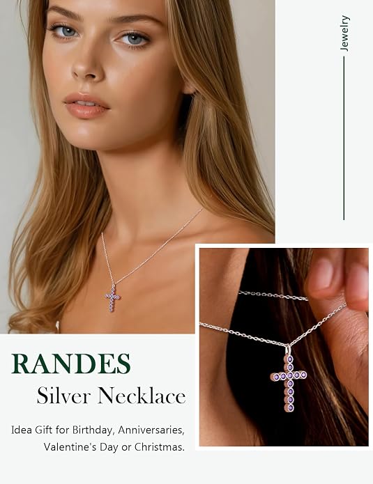 Sterling Silver Cross Necklace for Women Birthstone Religious Jewelry