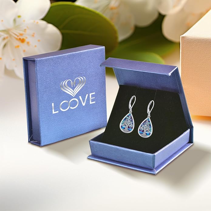Dangle Earrings Sterling Silver Moonstone/Turquoise/CZ/Crystal Earrings for Women Tree of Life Animal Filigree Leverback Earrings Jewelry Gifts
