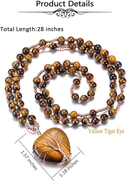 Top Plaza Healing Crystal Amethyst Necklace Natural Stone Beads Life Tree Wire Wrapped Teardrop Gemstone Pendant Jewelry for Women Mom