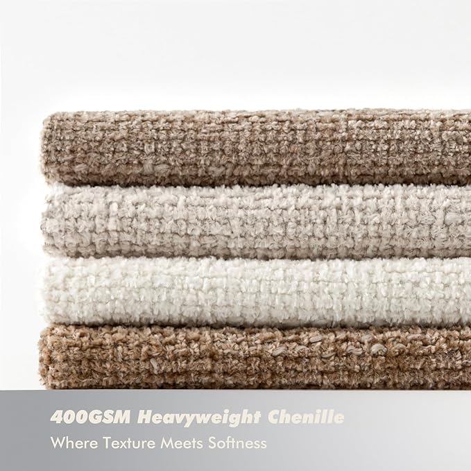 20x20 Chenille Throw Pillow Covers, Pack of 4, Neutral Beige/Brown Series