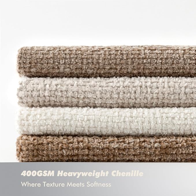18x18 Chenille Throw Pillow Covers, Pack of 4, Neutral Beige/Brown Series
