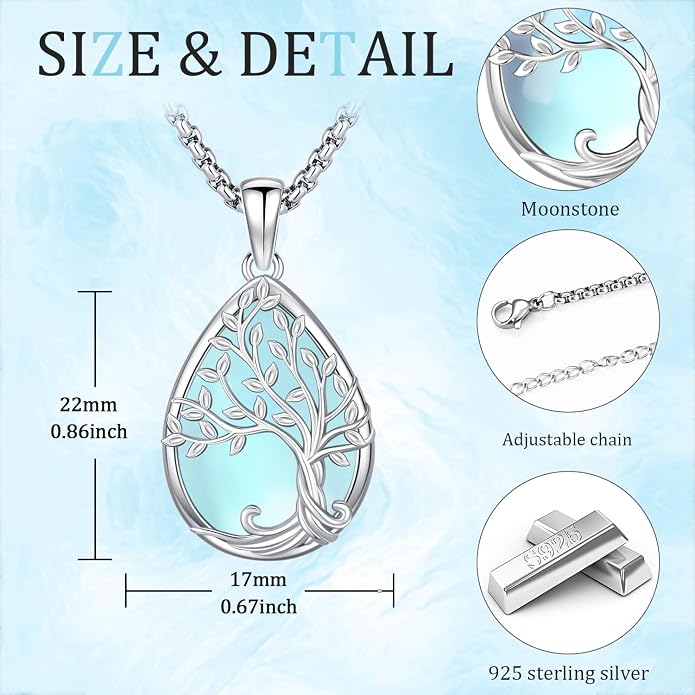 Aniu Tree of Life Necklace for Women, 925 Sterling Silver Mother of Pearl Family Palm Tree Charm Pendant Jewelry for Birthday Christmas Gift