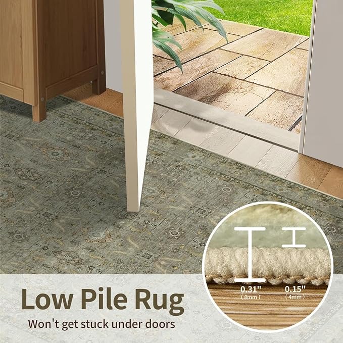 Rugxara 10x14 Area Rugs for Living Room Large Washable Rug, Olive Brown | Non Slip, Rug for Bedroom Dining Room Office Farmhouse, Stain Resistant, Soft, Low Pile, Vintage Boho Carpet, Home Decor