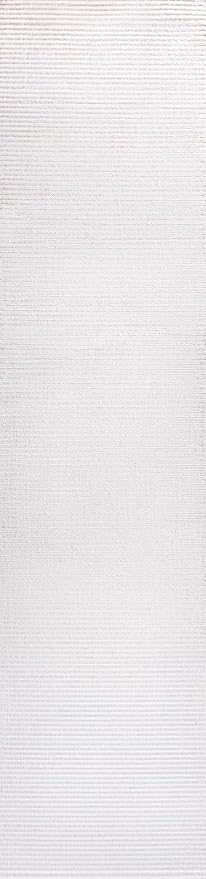 JONATHAN Y Cole Pinstripe High-Low White/Silver Runner Rug, 2x8, Modern, Minimalist, Easy-Cleaning for Living Room, Bedroom, Kitchen, Pet Friendly, Non-Shedding (CAR101C-28)