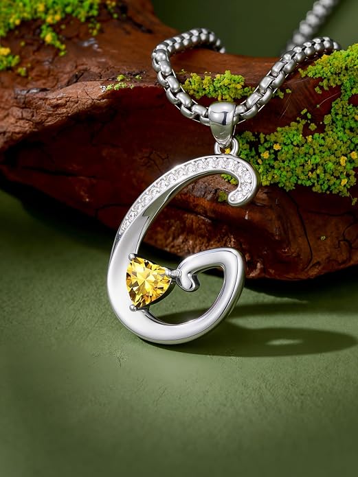 Birthday Gifts for Women Alphabet A to Z Initial Birthstone Pendant Necklaces for Women - 18k White Gold Plated Personalized Name Jewelry Anniversary Graduation Gifts for Wife Her Daughter Girlfriend(with Gift Box)