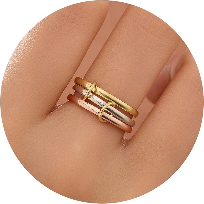925 Sterling Silver Trinity Interlocking Fidget Anxiety Ring for Women 14K Gold Plated Spinner Stackable Promise Rings for Men Statement Connect 3 Finger Knuckle Ring Mothers Day Wedding Jewerly Gifts