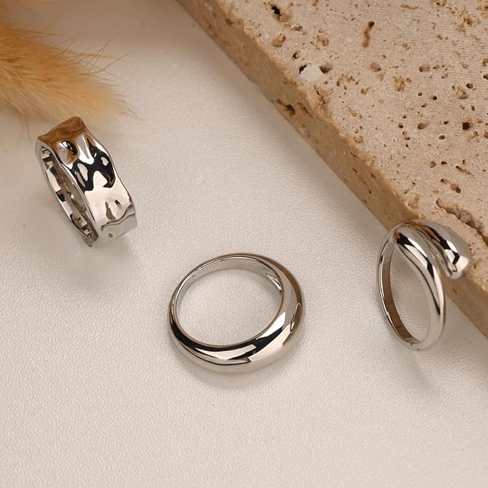 Chunky Gold Rings for Women Non Tarnish, 18K Gold Plated Statement Dome Rings Stacking,Thumb Ring, Mens Silver Eternity Wedding Band Jewelry Size 5-11