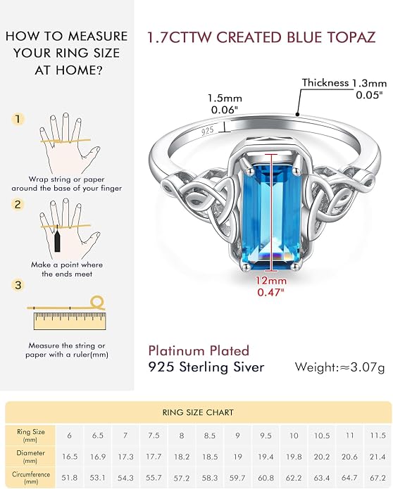 DAYBYDAY Celtic Birthstone Rings for Women, 925 Sterling Silver/18K Gold Plated Emerald Cut Celtic Knot Engagement Wedding Ring, Square Created Gemstone Promise Rings for Her Size 6-10