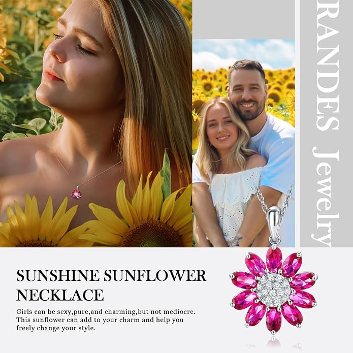 Dainty Sunflower Necklace 925 Sterling Silver Flower Pendant Necklaces for Women Birthstone Anniversary Jewelry