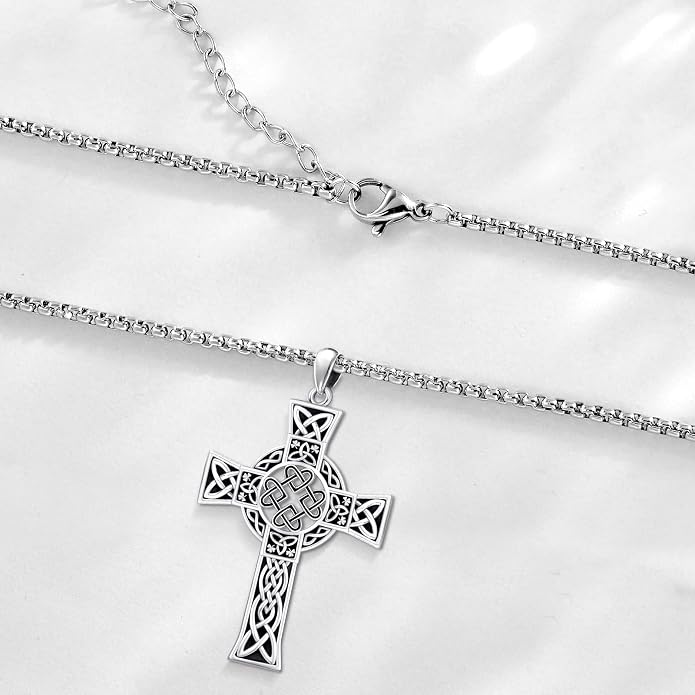 Celtic Cross Tree of Life Necklace for Women Sterling Silver Thor Hammer Tree of Life Pendant Irish Knot Cross Amulet Tree of Life Jewelry