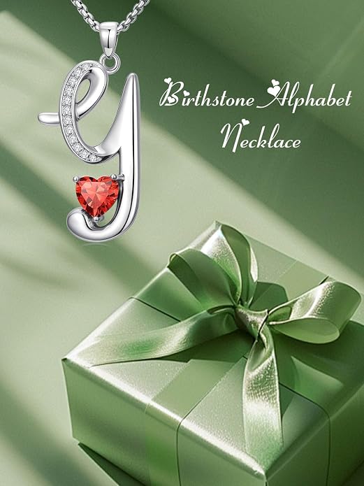 Birthday Gifts for Women Alphabet A to Z Initial Birthstone Pendant Necklaces for Women - 18k White Gold Plated Personalized Name Jewelry Anniversary Graduation Gifts for Wife Her Daughter Girlfriend(with Gift Box)