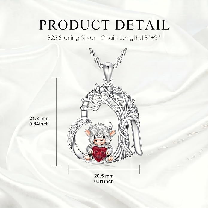 PELOVNY Teddy Bear Necklace for Women 925 Sterling Silver Bear/Highland Cow/Fox/Cat/Axolotl Birthstone Necklace Christmas Birthday Jewelry Gifts for Mom Daughter Wife Sister