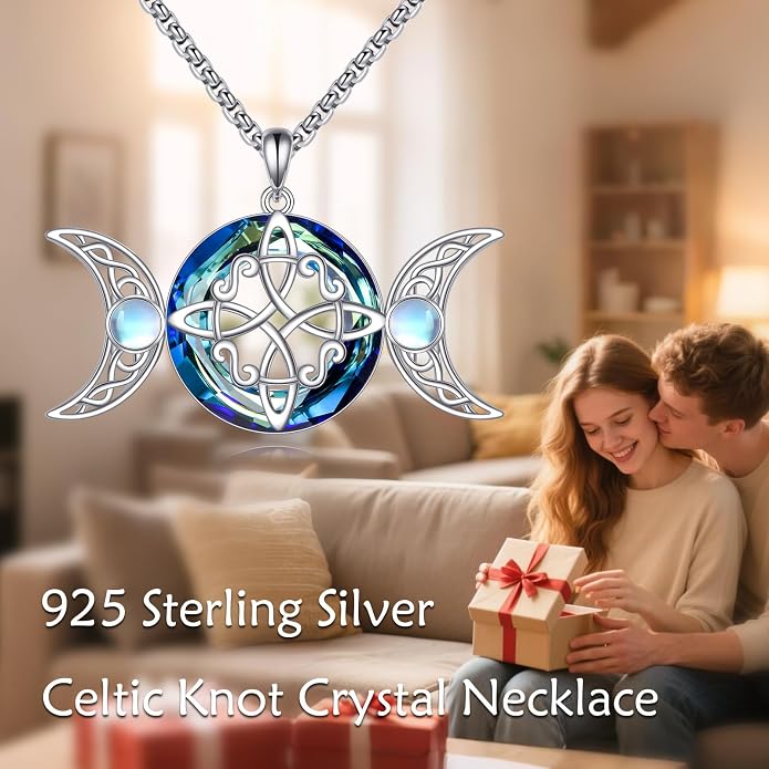 POPLYKE Tree of Life Necklace for Women Sterling Silver Celtic Knot Family Tree With Blue/Purple/Volcano Crystal Irish Gifts for Mom Wife Birthday Christmas