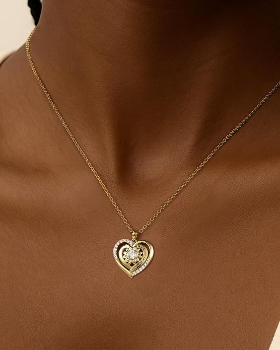 Anniversary Birthday Gifts for Women - Heart Birthstone Necklace: 925 Sterling Silver Rose/White/Yellow Gold Pendant Necklaces Gold Jewelry Gift for Wife Girlfriend Mom Daughter Grandma
