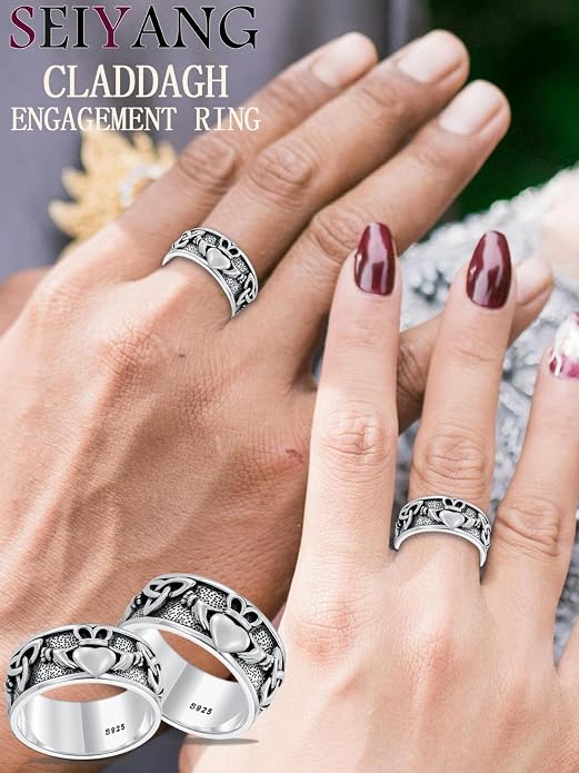 Seiyang Claddagh Ring 925 Sterling Silver Celtic Ring Jewelry Irish Band Gift for Men Women (with Gift Box)