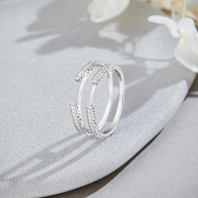 AFFY Engagement Wedding Ring for Women, Cathedral Ring Guard Enhancer With Lab Grown Diamond Or White Cubic Zirconia Ring In 14K Gold Over Sterling Silver