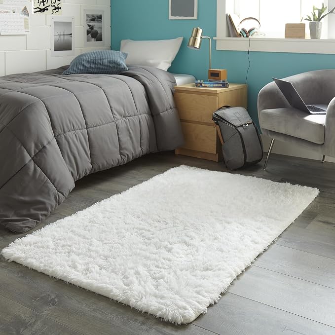Ophanie White Rugs for Bedroom Fluffy, Kids Baby Shaggy Shag Fuzzy Soft Carpet, 3x5 Small Plush Bedside Area Rug, Indoor Floor Room Carpets for Dorm Home Decor with Over 99 pcs Pile fibers