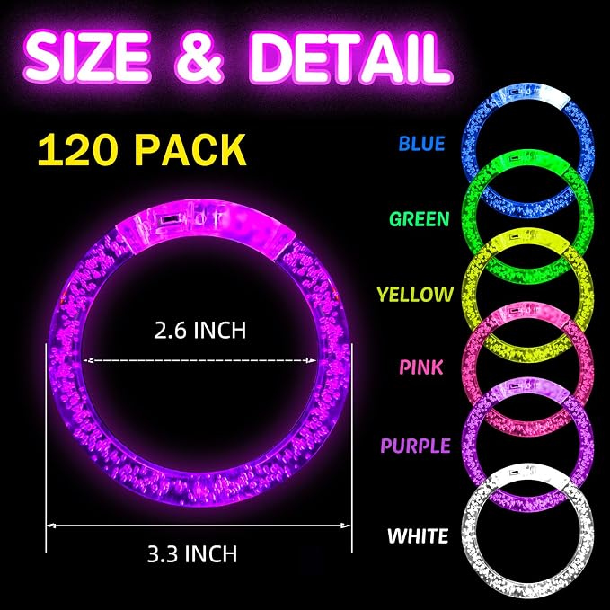 120 PCS Led Glow Sticks Bracelets Glow In the Dark Party Supplies, Light Up Bracelets for Kids Adults, Party Favors for Christmas, Halloween, New Year Party Light Up Toys Gifts (120)