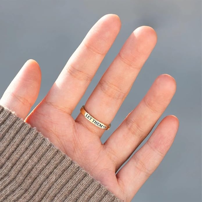 Let Them Zero Fcks Given Mantra Rings, Let Them Self Worth Inspirational Rings Stainless Steel Engraving Stackable Band Ring Personality Friendship Gifts Jewelry for Women Best Friends