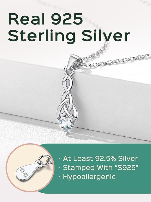 ChicSilver Bow and Cat Birthstone Necklace, 925 Sterling Silver Pendant Necklaces for Women, Hypoallergenic Silver Choker with 16 inch Rolo Chain, 12 Months Jewelry for Valentines Mothers Day Christmas