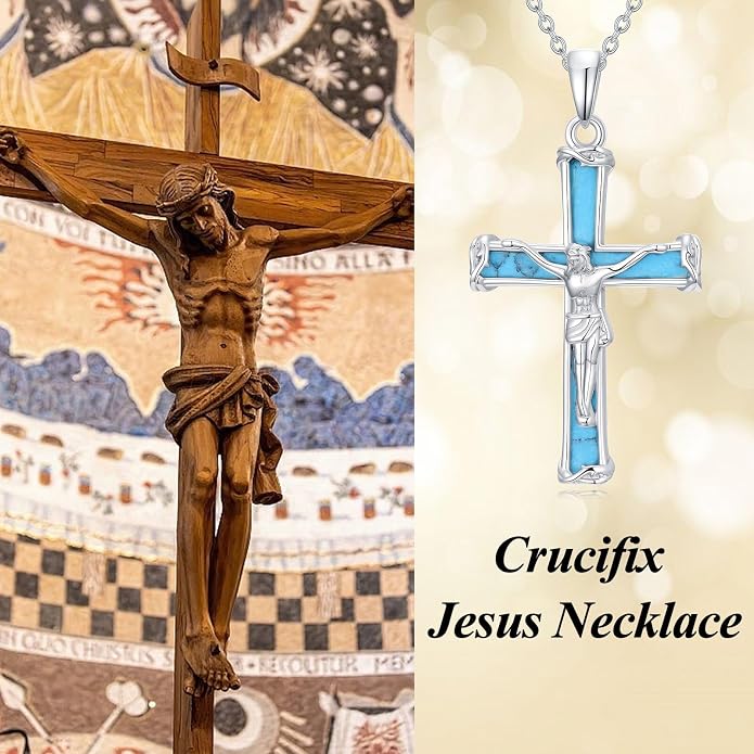 HPQQ Cross Necklace 925 Sterling Silver Turquoise Tree of Life Celtic Knot Cross Pendant Jewelry Mother's Day Gifts for Women