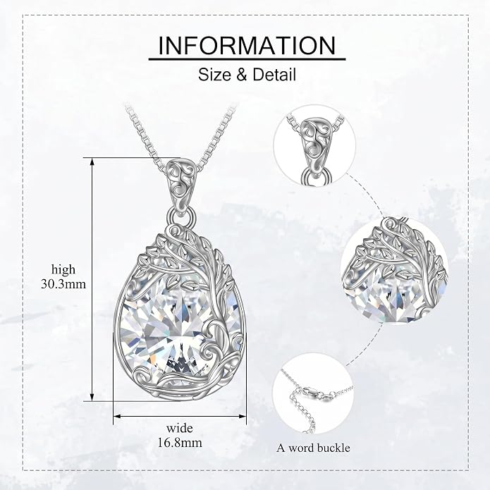 Teardrop Moonstone Necklace for Women Tree of Life/Filigree Birthstone Pendant Necklace Jewelry