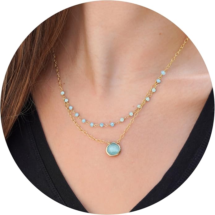 Layering Necklace for Women, Premium Layered Gold Healing Crytsal Necklaces - Tarnish Free 18K Gold Vermeil Certified S925 Classic Stack Necklace Gold Jewelry for Women - Mothers Day Gifts for Mom Wife