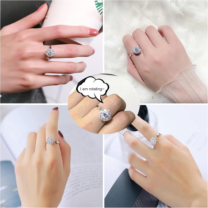 Honsny 6Pcs 14K Gold Plated Anxiety Rings for Women, Adjustable Spinner Anxiety Ring, CZ Butterfly Bee Moon Star Fidget Rings for Anxiety Stress Relief for Women