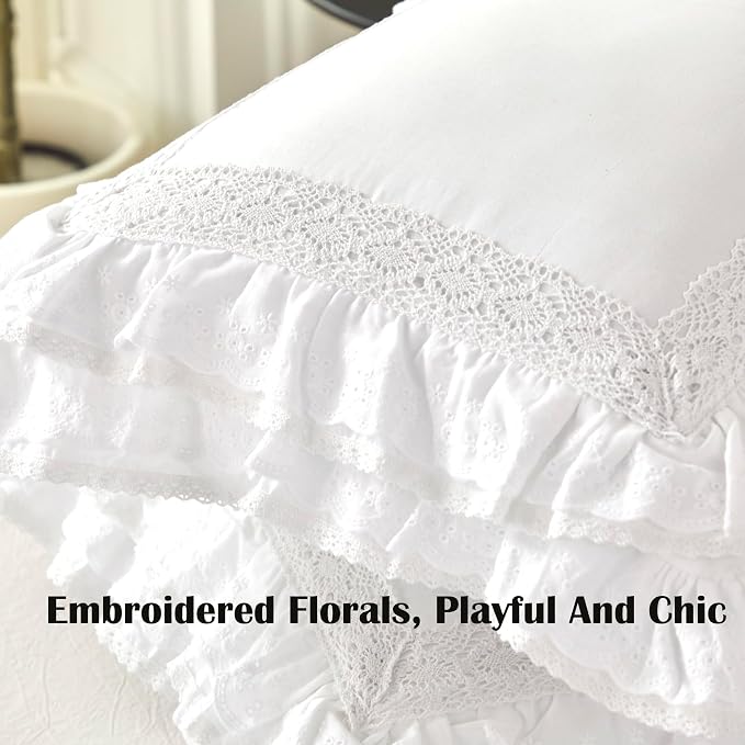 Zinowas18x18 White Lace Pillow Cases,White Ruffle Throw Pillow Covers Pillowcase Set of 2,Farmhouse Decorative Ruffle Pillow Covers,Handmade Lace Pillow Cases
