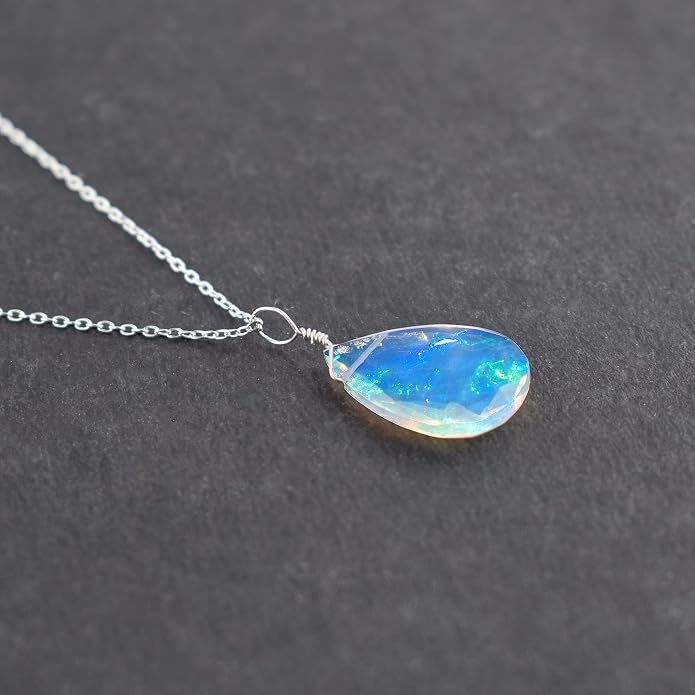 Raw Gemstone Dainty Pendant Necklace for Women, Trendy Healing Chakra Crystal, Birthstone Handmade 925 Sterling Silver Adjustable 18 inch Chain Jewelry, Birthday Gifts