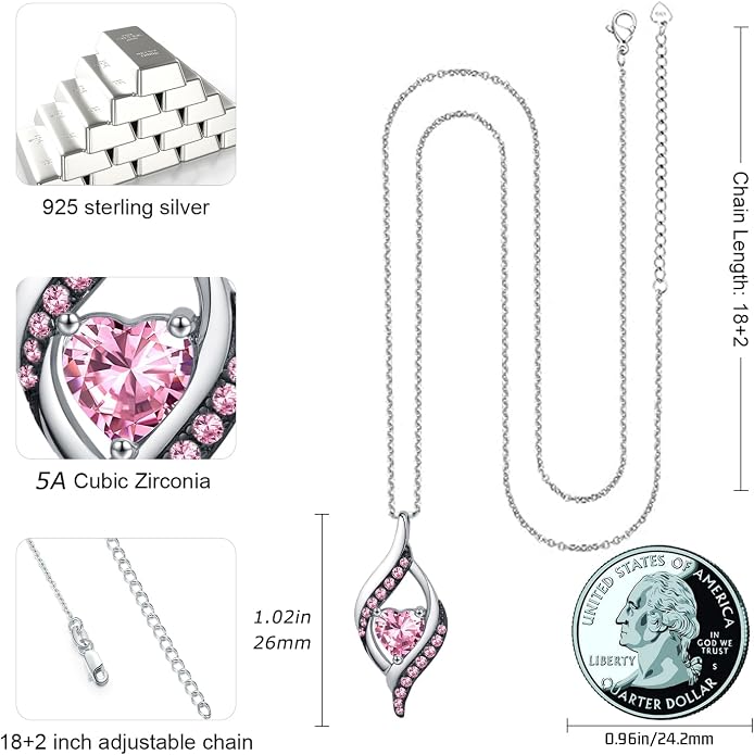 KiiKii Birthday Gifts for Women Birthstone Necklace Platinum Plated 925 Sterling Silver Forever Love Heart Pendant Meaningful Jewelry Gifts for Wife Mom