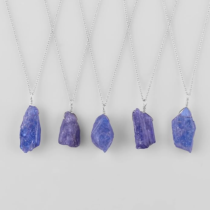 Raw Gemstone Dainty Pendant Necklace for Women, Trendy Healing Chakra Crystal, Birthstone Handmade 925 Sterling Silver Adjustable 18 inch Chain Jewelry, Birthday Gifts