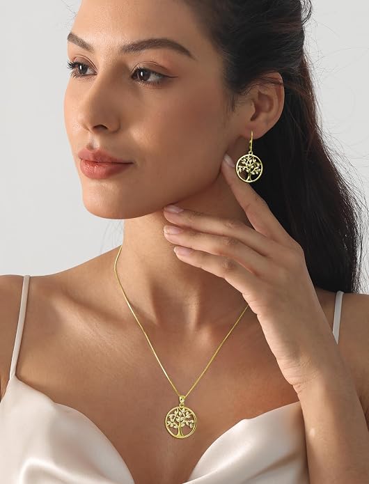YL 925 Sterling Silver Tree of Life Necklace for Women Round Tree Pendant Birthstone Jewelry for Mom