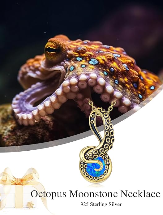 Octopus Tentacles Necklace with Gemston 925 Sterling Silver Octopus Pendant for Women Ocean Jewelry Gift for Women
