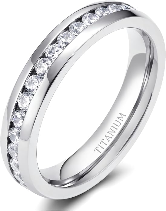 TIGRADE 2.5mm 4mm 5mm 6mm Titanium Ring Cubic Zirconia Engagement Ring Wedding Band Size 3 to 13.5