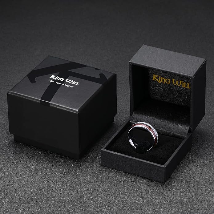 King Will Tungsten Rings for Men Meteorite Carbon Fiber Wood Inlay Mens Wedding Engagement Band Domed Polished