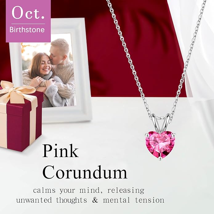 SMILEST Dainty Heart Birthstone Necklace for Women, 925 Sterling Silver Necklace Sparkling Heart Pendant, Anniversary Birthday Gifts for Women Mom Wife Daughter Girlfriend Grandma