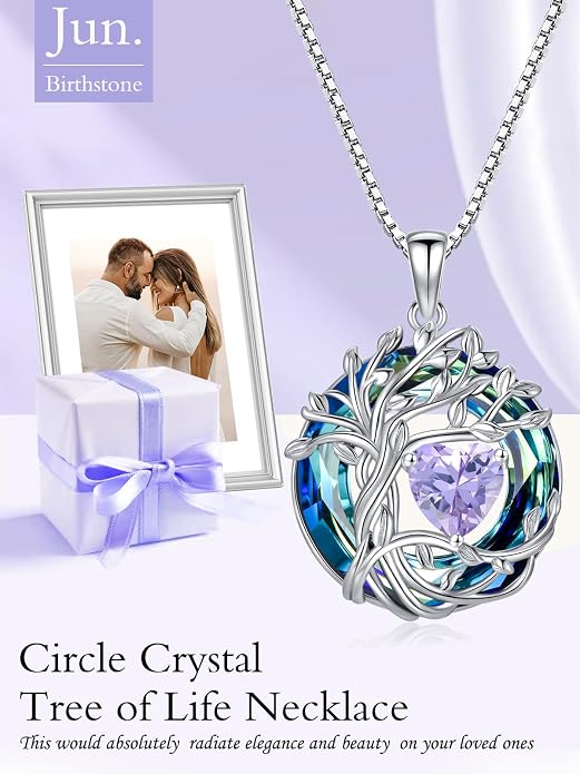 TOUPOP Tree of Life Birthstone Necklace Sterling Silver Pendant Birthstone Necklaces with Blue Crystal Anniversary Birthday Jewelry for Women Mom Wife Her
