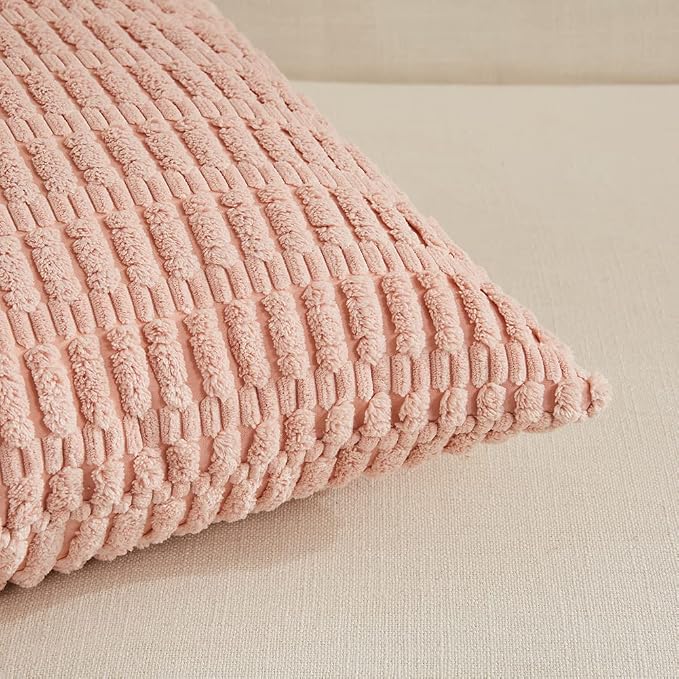 Fancy Homi 4 Packs Decorative Throw Pillow Covers for Living Room Couch Bed, Modern Farmhouse Boho Home Décor Accent Cushion Case, 22" x 22", Blush Pink
