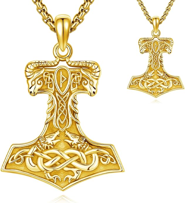 Viking Thor's Hammer Necklace for Men Women, S925 Sterling Silver Vintage Norse Talisman Mjolnir Necklace Amulet Pendant Jewelry Gifts with Sturdy Box Chain